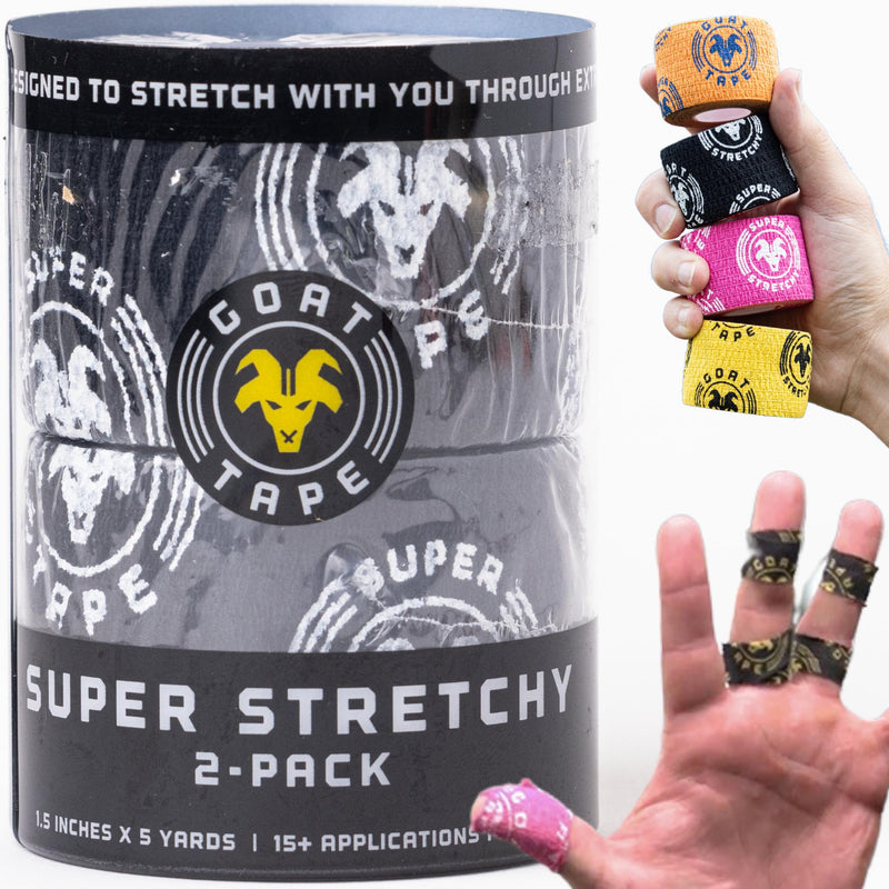 [Australia] - Super Stretchy Thumb Tape - Weightlifting Hook Grip Tape & WOD Tape for Cross Training, Gym Workout Tape, Athletic Finger Wrap - Flexes with Every Move - 15 Feet per Roll (Black 2-Pack) Black 2-pack 