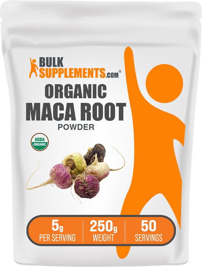 BulkSupplements.com Organic Maca Powder - Organic Maca Root Powder, Superfood Supplement - Gluten Free, 5g per Serving, 250g (8.8 oz) (Pack of 1) 8.8 Ounce (Pack of 1)