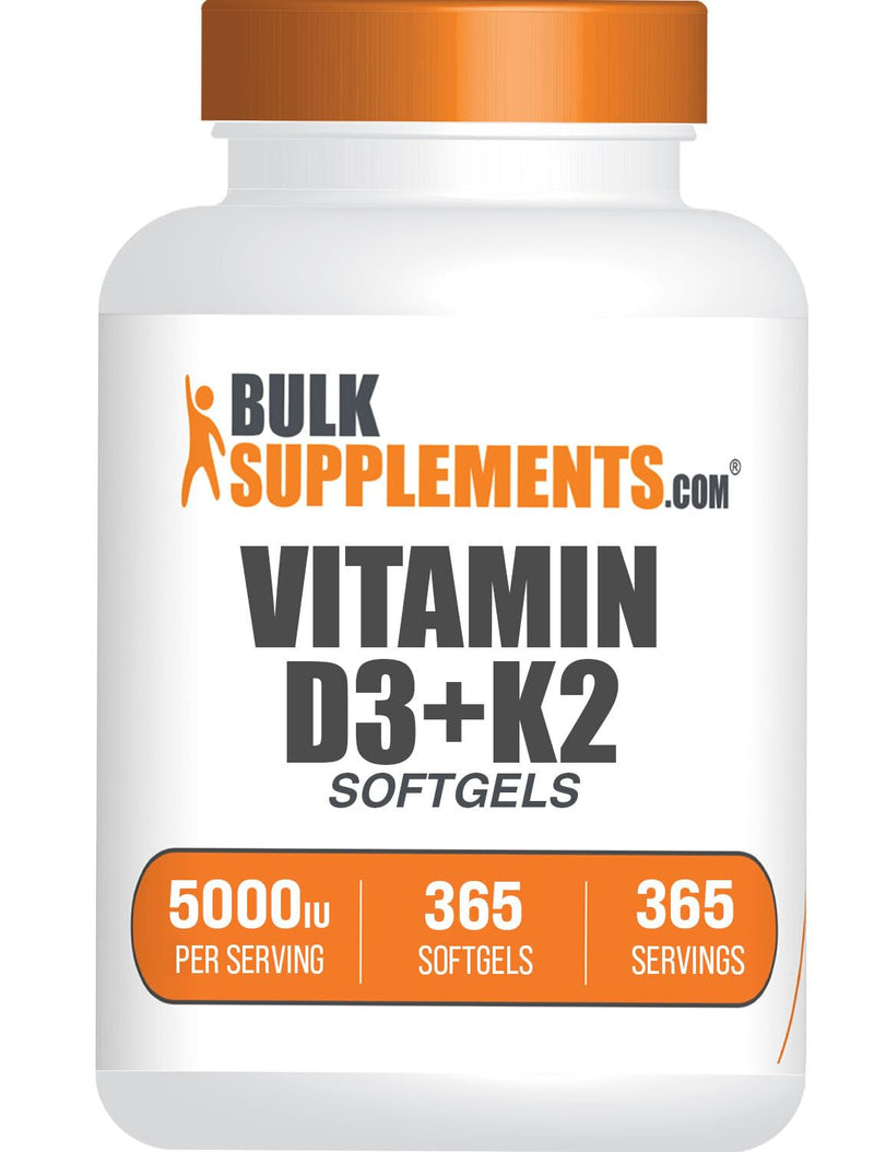 [Australia] - BulkSupplements.com Vitamin D3 + K2 5000 IU Softgels - D3 K2 Supplement, for Immune Health - Gluten Free, 1 Softgel per Serving, 365 Count (Pack of 1) 