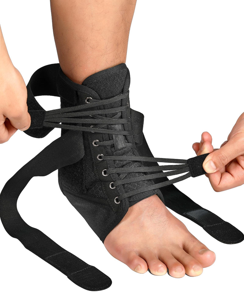 Quick Lace Up Ankle Brace for Women Men with Removable Side Splints, Adjustable Ankle Support for Sprained Ankle Injury Recovery, Ankle Stabilizer for Basketball Volleyball Tennis, 1 Unit L Black Stripes