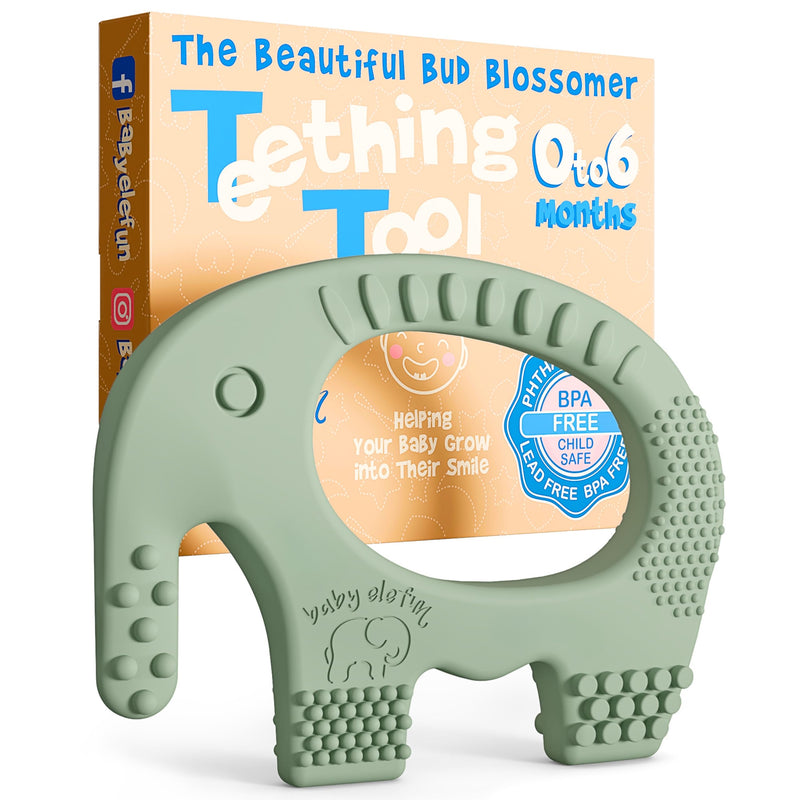 [Australia] - Teething Toys for Babies Age 0 to 6 Months - Baby Elefun 5X Pain Relief Smart Teether - Zero Developmental Delay Silicone Baby Teething Toy Ring - Cute Infant Shower Gift Chew Toy for Babies 0-6 –úonths 0-6 Olive 