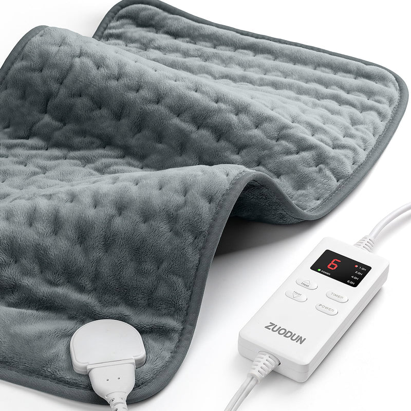 [Australia] - Heating Pad for Back Pain Relief, ZUODUN Electric Heating Pads for Cramps with Auto Shut Off & 6 Heat Levels, Moist Heat Therapy, Machine Washable, LED Controller, Gifts for Women, Men Gray-12 x 24 Inch 