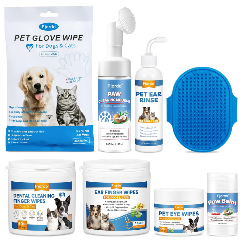[Australia] - Dog Wipes Cleaning Deodorizing, Grooming Wipes & Paw Cleaner, Pet Cleaning Kit for Teeth, Ears, Eyes, Paw, Body, Ear Rinse, Essential Dog Supplies Set 