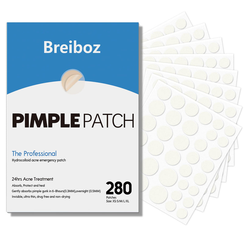 [Australia] - Pimple Patches for Face, Hydrocolloid Ace Patches, Zit Patches for Day and Night Invisible with Tea Tree, Salicylic Acid & Cica Oil-280 Patches,5 Size,2 Thickness 