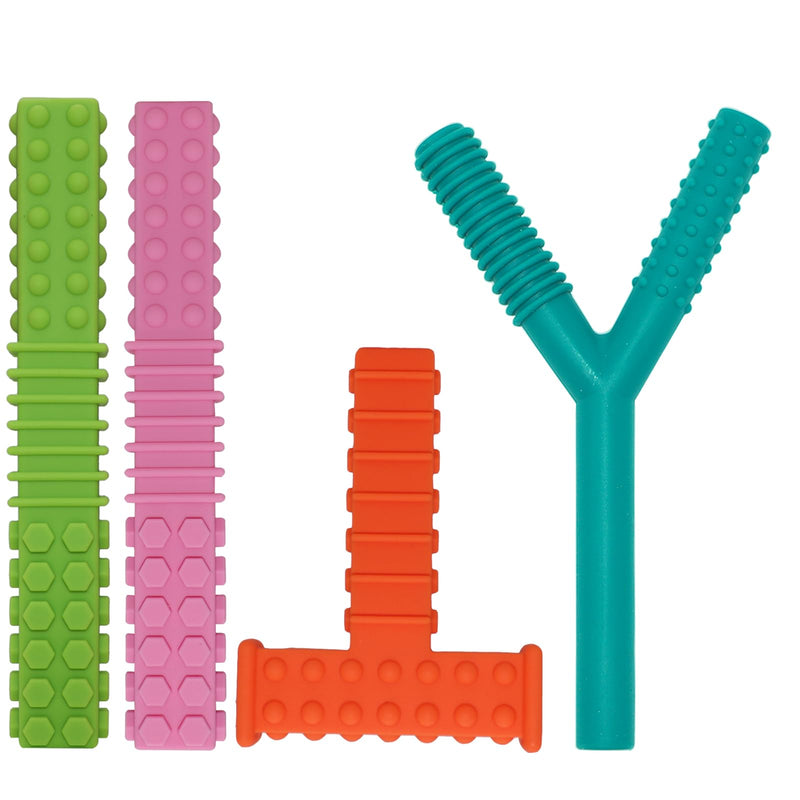 [Australia] - Sensory Chew Toys for Autistic Children, 4 Pack Silicone Chew Tube Teething Sticks Toys for Autism, ADHD, SPD, Chewies with Special Needs, Oral Motor Chewy Tool for Sensory Kids Chewer. 
