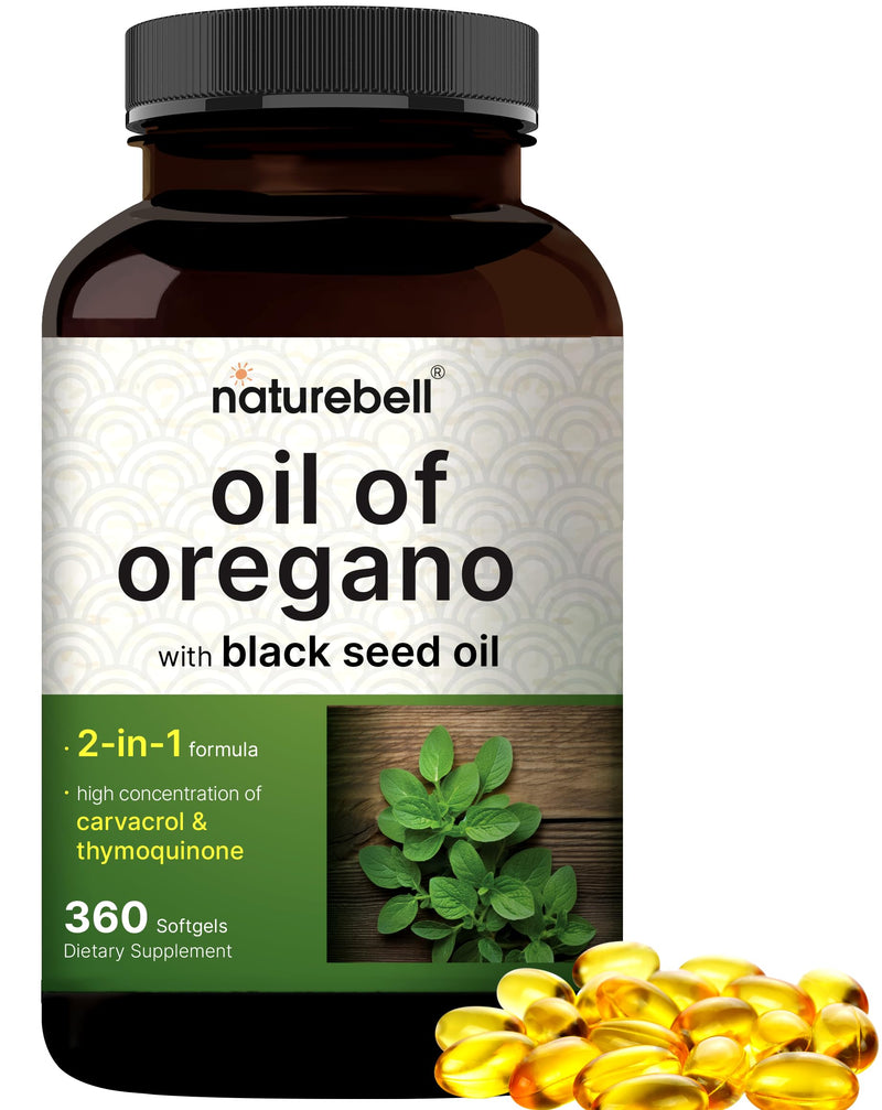 [Australia] - NatureBell Oregano Oil 7,500mg with Black Seed Oil, 360 Softgels | 360-day Supply Essential Oils for Immune Health | Retains High Concentrated Carvacrol & Thymoquinone ‚Äì Non-GMO 