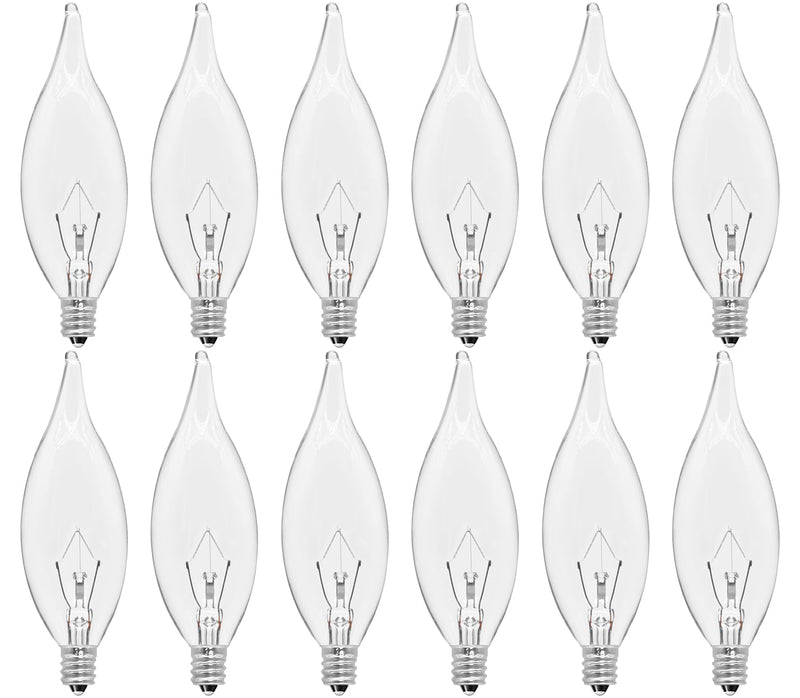 [Australia] - 12-Pack E12 Candle Light Bulbs 40W Warm White 2500K, 380 Lumen Dimmable Chandelier Light Bulbs for Ceiling Fan, Pendants or Outdoor, CA10 Clear Candelabra Base Bulbs 40W-12PCS 