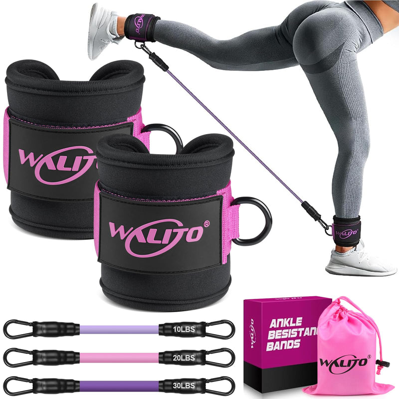 [Australia] - WALITO Ankle Resistance Bands with Cuffs, Exercise Bands for Legs and Butt, Booty Workout Equipment for Kickbacks and Hip Fitness Training Black pink 