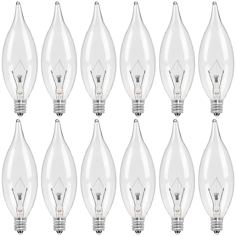 [Australia] - 12-Pack E12 Candle Light Bulbs 40W Warm White 2500K, 380 Lumen Dimmable Chandelier Light Bulbs for Ceiling Fan, Pendants or Outdoor, CA10 Clear Candelabra Base Bulbs 40W-12Pack 