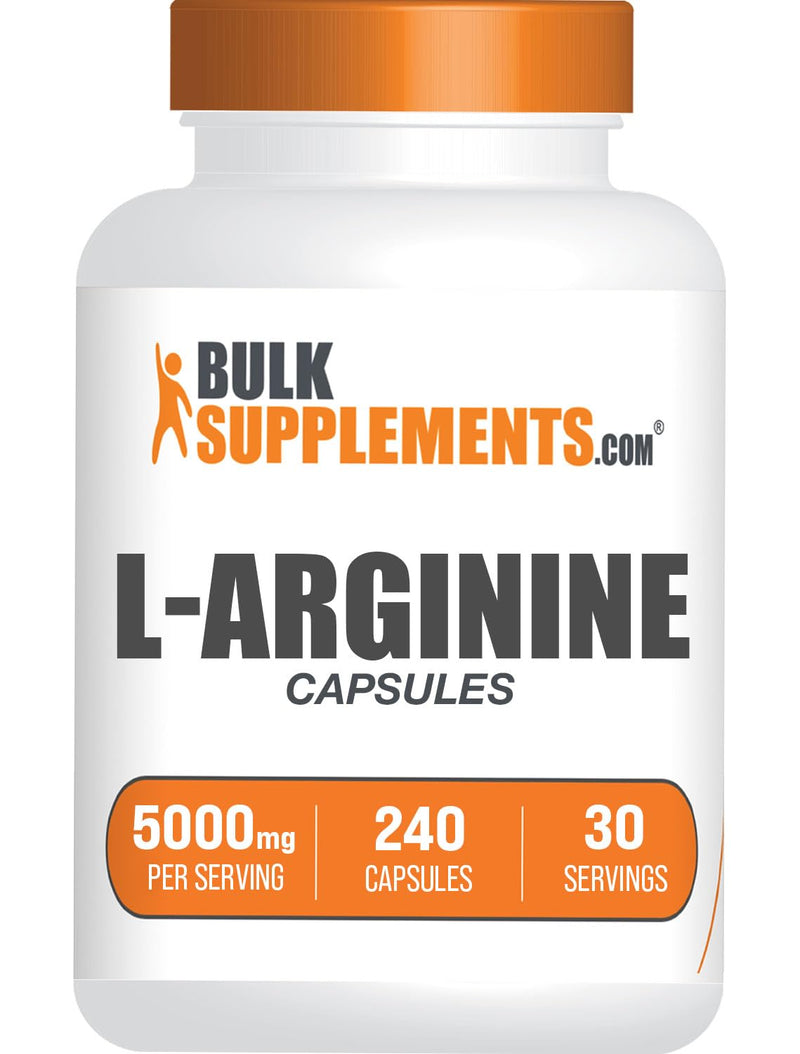 [Australia] - BulkSupplements.com L-Arginine 5000mg Capsules - Arginine Supplement, Nitric Oxide Supplement, L-Arginine Capsules - Gluten Free, 8 Capsules per Serving, 240 Capsules (Pack of 1) 