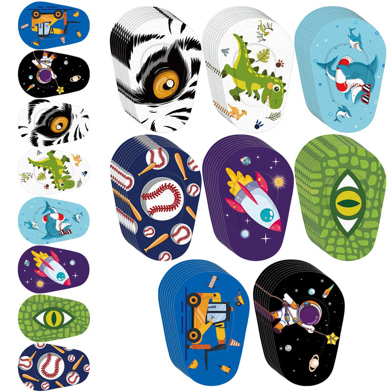 [Australia] - 80 Pcs Adhesive Eye Patches for Kids Latex Free Kids Eye Patches Cute Adhesive Bandages for Amblyopia Disposable Eye Pad Light Blocking Lazy Eye Toddler Boys Girls Right Eye, 8 Styles (Active) 80 