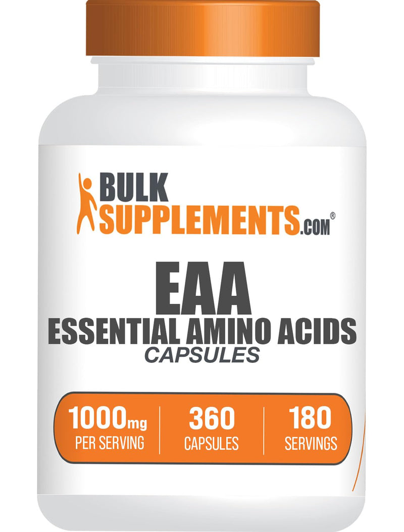 [Australia] - BulkSupplements.com Essential Amino Acids Capsules - EAA Capsules, Essential Amino Acids Supplement, EAAs Amino Acids - EAA Supplements, 2 Capsules per Serving, 180-Day Supply, 360 Capsules 360 Count (Pack of 1) 