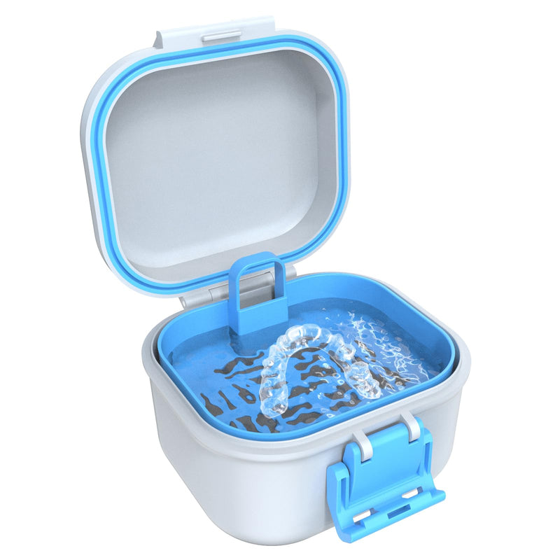 BVN Leak-Proof Denture Case, Denture Cup for Soaking Dentures, Retainer Cleaning Case Bule and White Denture Case White Case and Bule