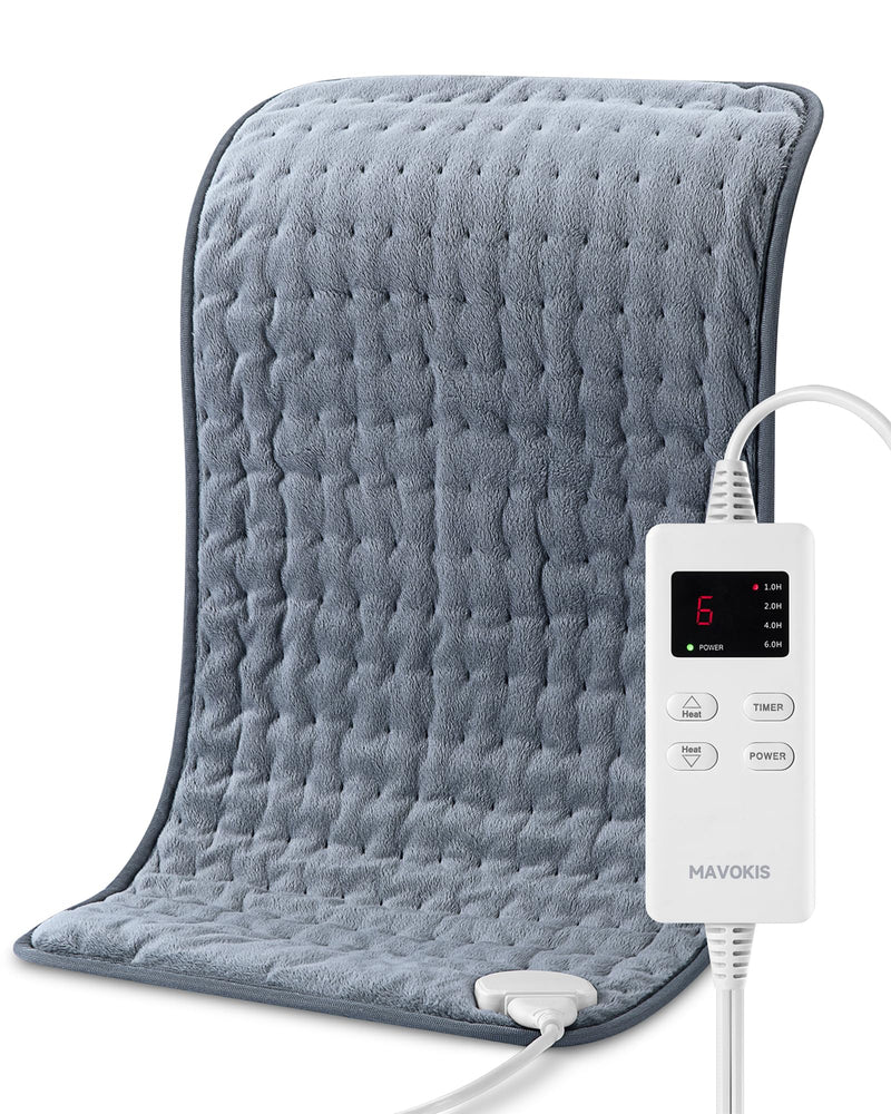 [Australia] - Heating Pad for Back Pain Relief, MAVOKIS Heating Pads for Cramps with Auto Shut Off Large, 6 Heat Settings Electric Heat Pad for Neck and Shoulder, 12" x 24", Moist Heat Option, Super Soft Gray-12x24 Inch 