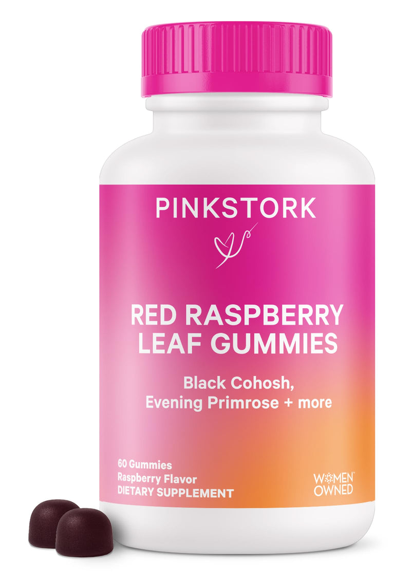 [Australia] - Pink Stork Red Raspberry Leaf Gummies - Third Trimester Labor Prep + Postpartum Mood Essentials with Evening Primrose Oil + Black Cohosh - 60 Vegan Gummy Supplements, Non-GMO 