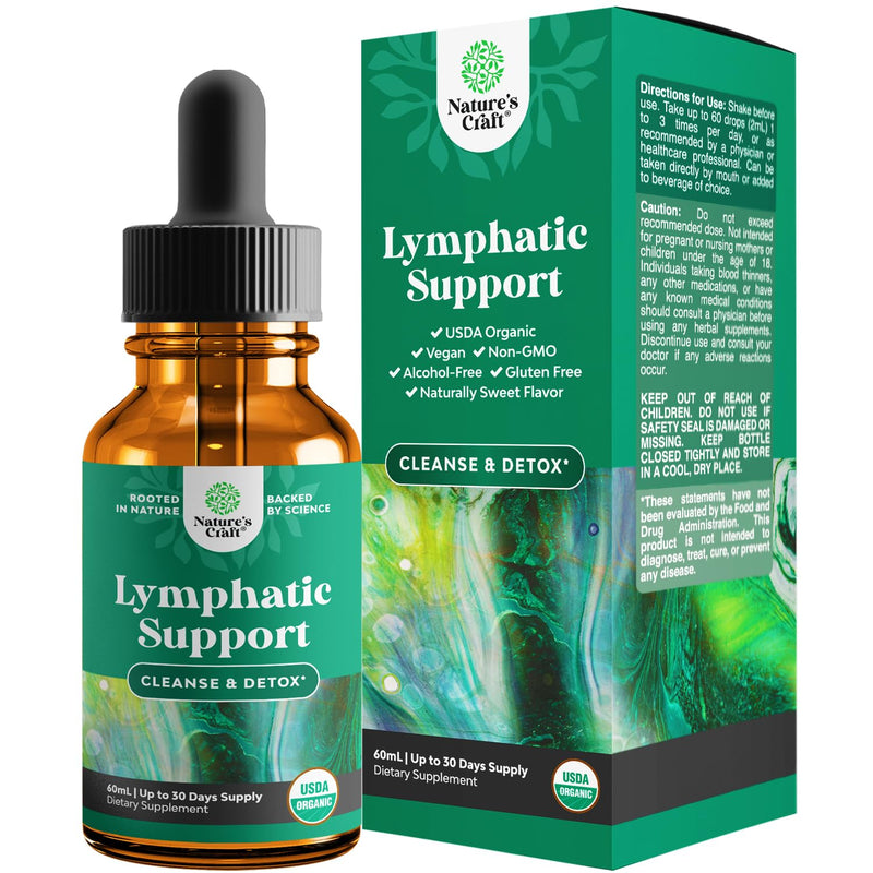[Australia] - Certified Organic Lymphatic Drainage Drops - Herbal Lymphatic Cleanse and Immune Support Supplement with Echinacea Goldenseal & Red Clover Extract - Vegan Non GMO Alcohol and Sugar Free - 30 Servings 