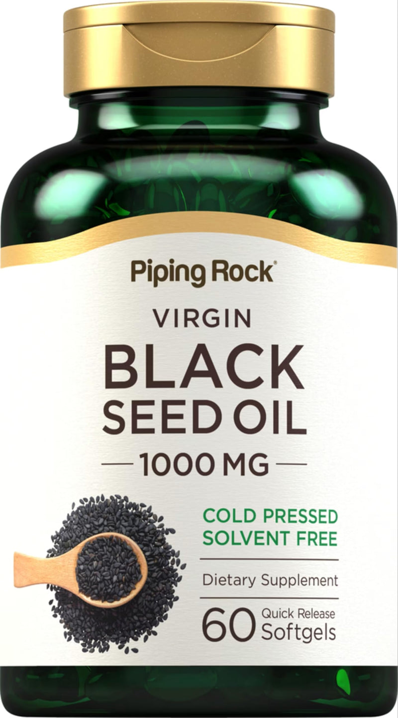 [Australia] - Piping Rock Black Seed Oil Pills | 1000mg | 60 Softgels | Cold Pressed Solvent Free | Non GMO, Gluten Free Supplement 