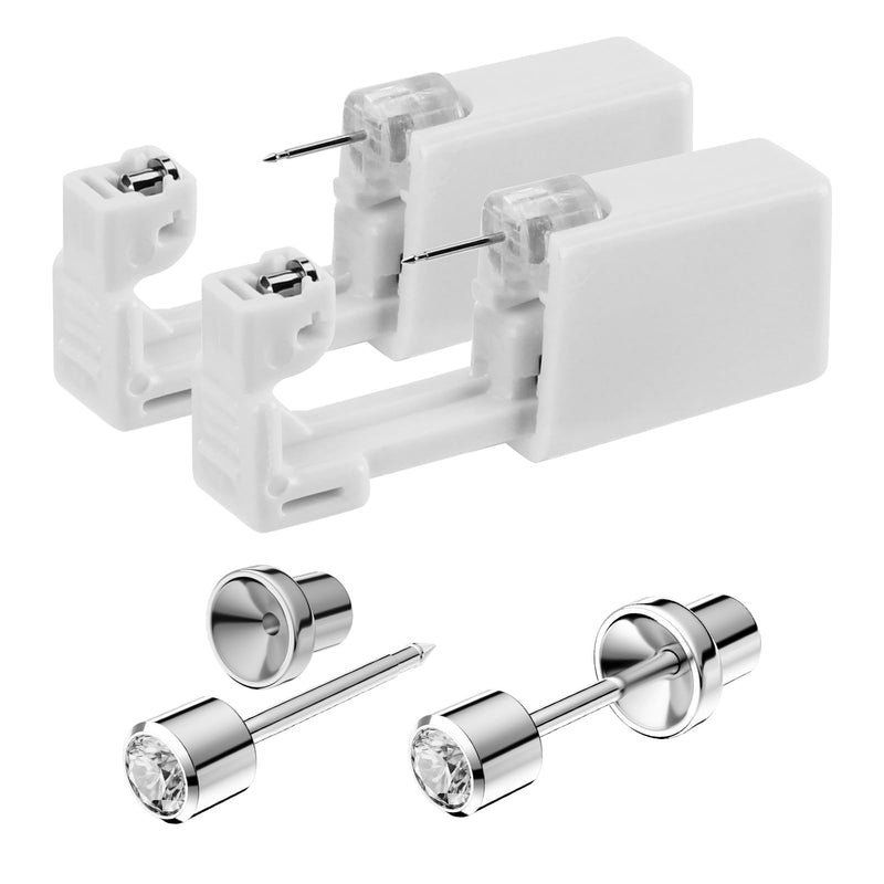 [Australia] - Ear Piercing Kit, Disposable Ear Piercing Gun Kit, 316L Surgical Stainless Steel 3MM Cubic Zirconia Stud, At Home Self Ear Piercer Kit with Birthstone Earrings Stud White 