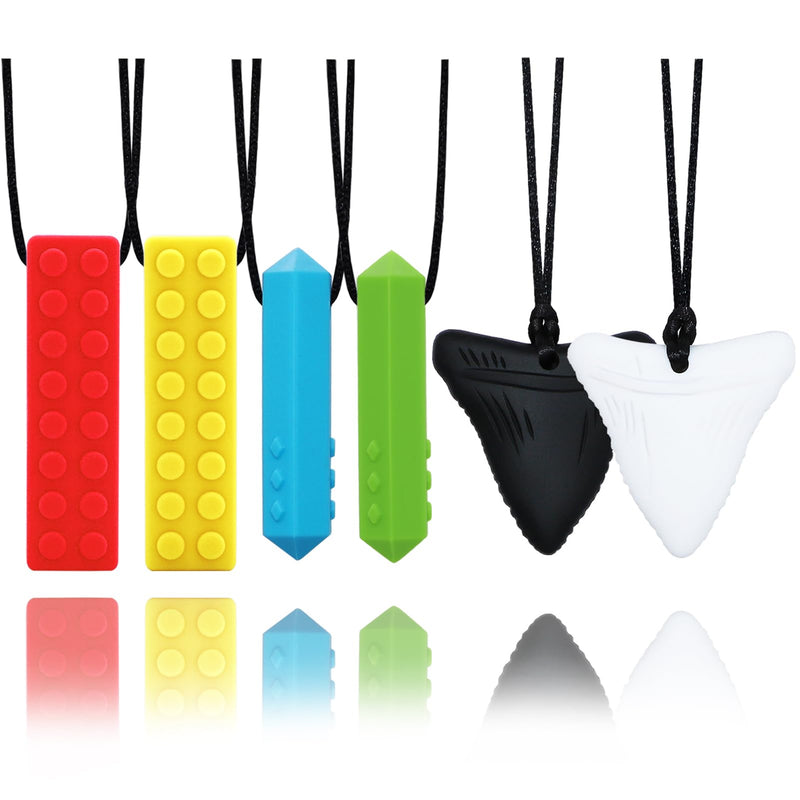 [Australia] - Chewy Necklaces for Sensory Kids, 6 Pack Chew Necklaces for Sensory Boys and Girls with Autism, ADHD, SPD, Chewing, Silicone Teething Necklace Chew Toys for Adults Reduce Anxiety Fidget 
