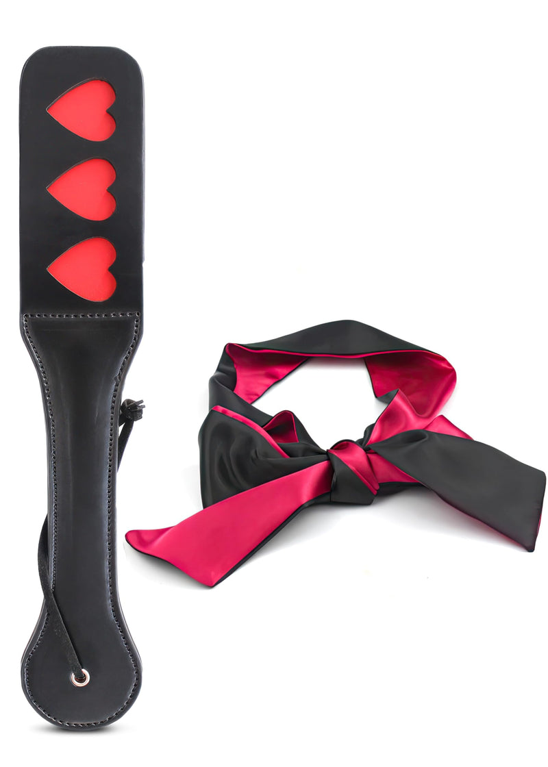 [Australia] - SM Paddle Black Flogger Whip Crop and Mask Fetish Set Paddle Spanking Sex Blindfold for Spanking Adults 