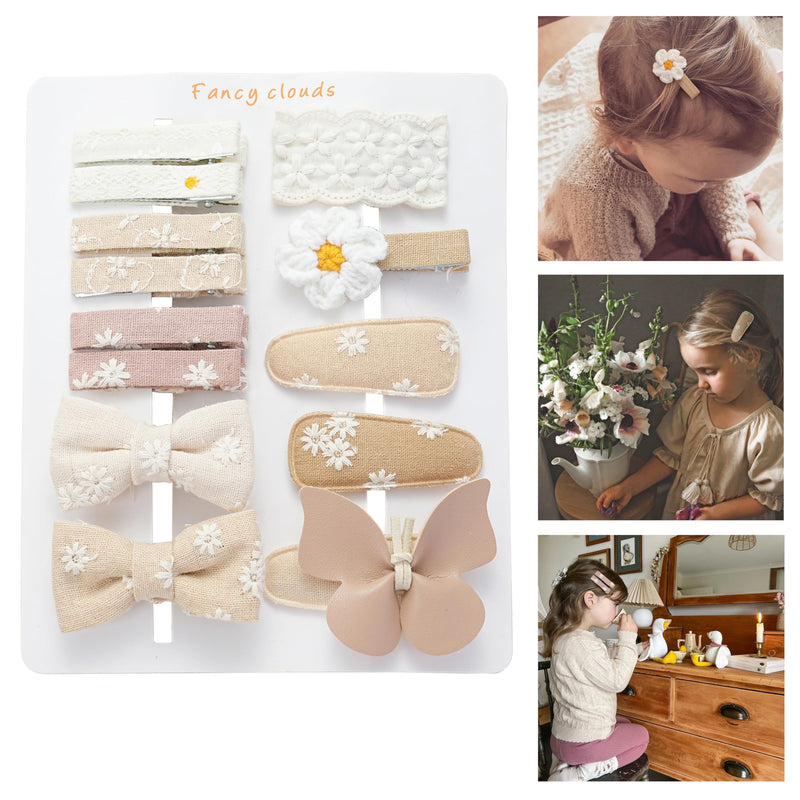 [Australia] - 13 Pcs Hair Clips for Girls with Bows Butterfly Flower,2" Fully Lined Alligator Clips and Barrettes,Handmade Hair Accessories for Baby Toddler Young Kids School Age Girls Gifts neutral 