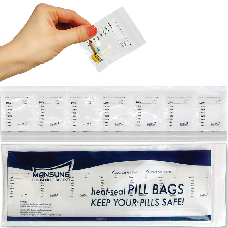 Mansung S Heat Seal Pill Bag pouche Pack Sealed for Medicine Funnel Tray Loading AM PM Organizer Electronic Dispenser kit Daily Sealing Filler Vacuum Vitamin omnicell sorter Paper (S 700 Bags/Week) S 700 Bags/Week