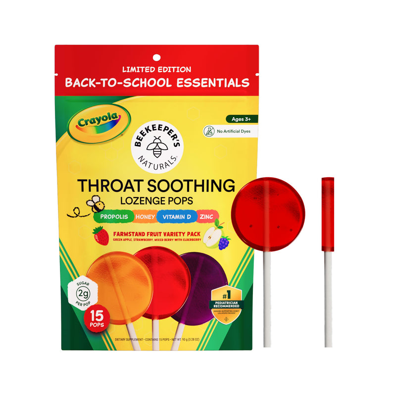 Beekeeper's Naturals Throat Soothing Lollipops w/ Honey, Variety Pk, 15 ct | Doctor Formulated Immune Support, Vitamin D & Honey, Under 2g Sugar, Clean Ingredients, 15 ct 3 Flavor Variety Pack