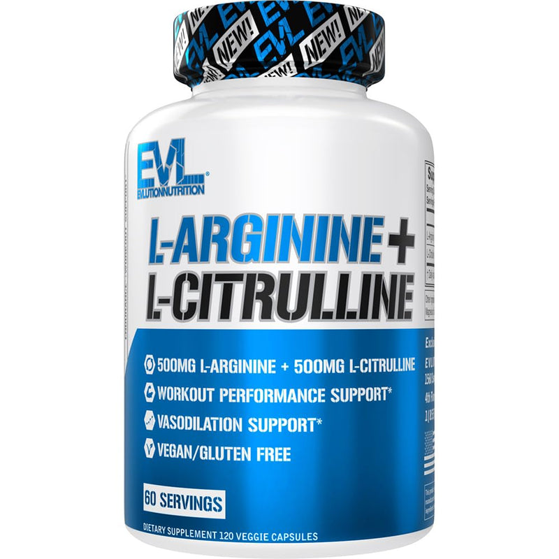 [Australia] - Evlution Nutrition L-Arginine + L-Citrulline - Endurance + Workout Performance Supplement - 500mg Complex - Vasodilation + Nitric Oxide Support - Vegan + Gluten Free Capsules - 60 Servings 