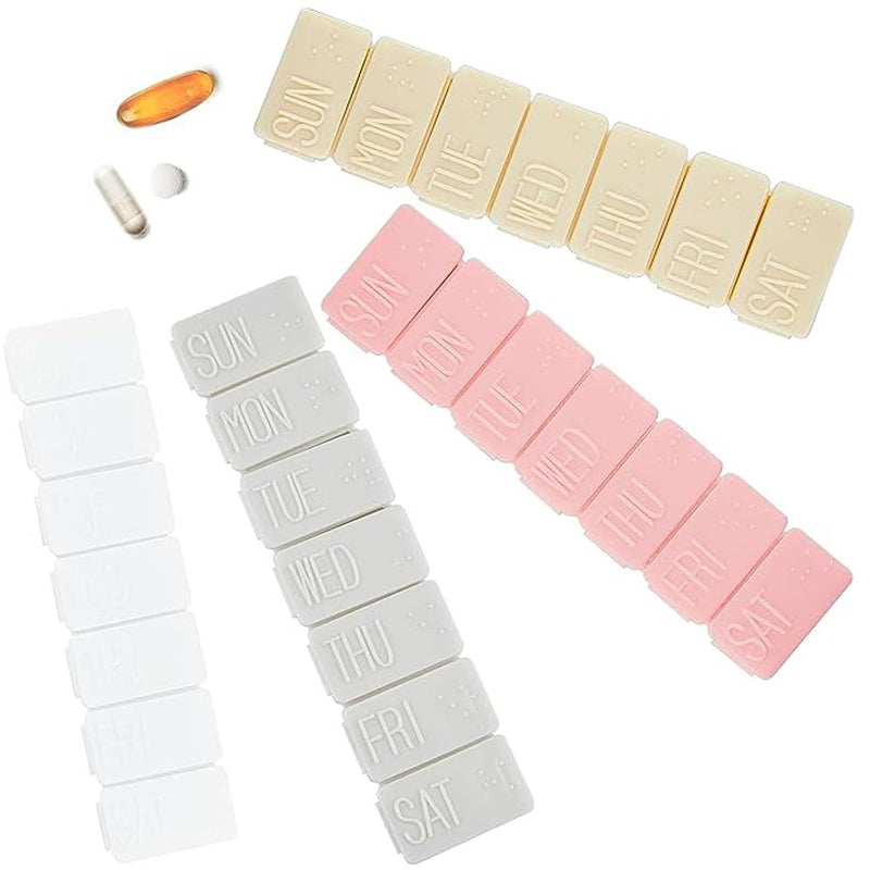 4Pack Weekly Pill Organizer,Small 7 Days Pill Cases Travel Daily Pill Box for Fish Oil, Calcium Tablets Supplements and Other Vitamin Pill Pink + Beige + Grey + White