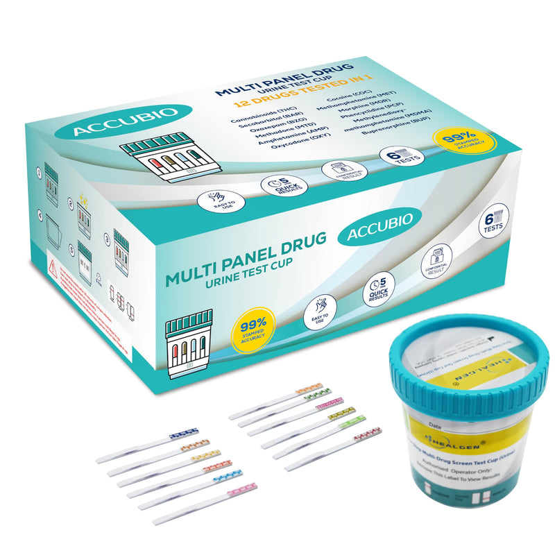 [Australia] - 12 Panel Multi-Drug Urine Test, Compact Cup for Home Rapid Test (MTD, OXY, MDMA, THC, BUP, BAR, MTD, AMP, BZO, MOR, COC, MET), 99% Accurate Results in 5 Minutes, 6 PACK 