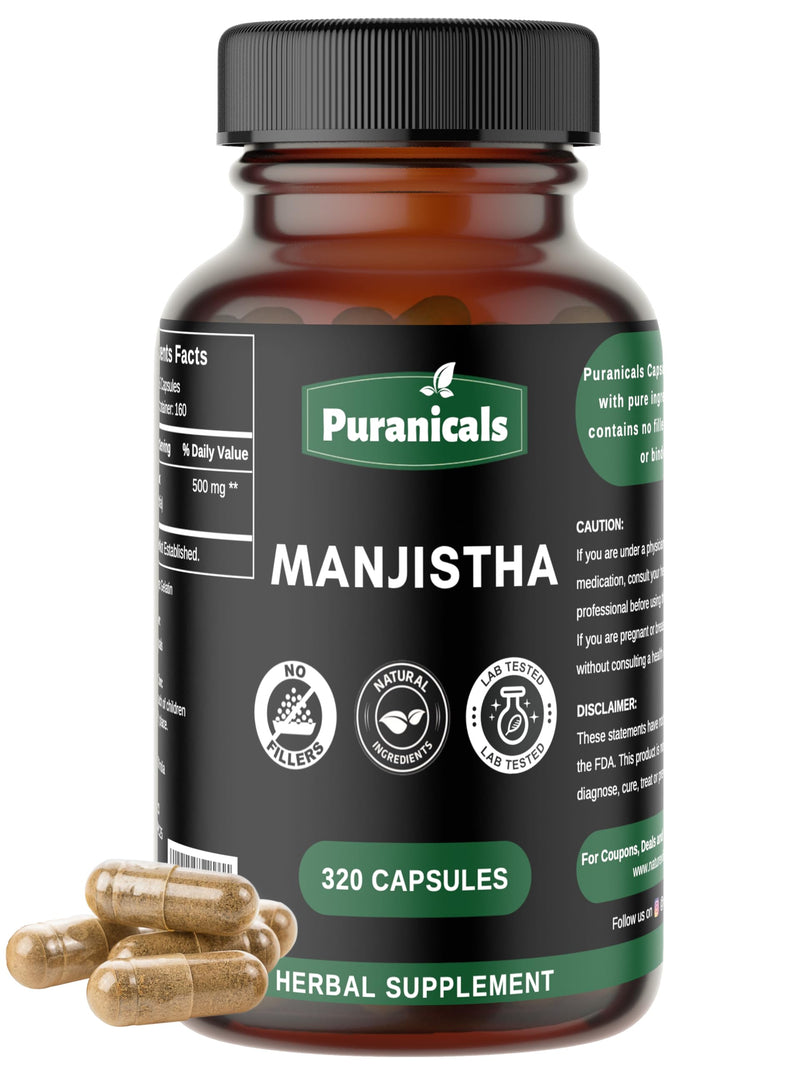 [Australia] - Manjistha Premium 320 Capsules Non GMO and Gluten Free | Herbal Supplement | 500 mg Per Serving | Made with 100% Pure Manjistha Root Powder Manjistha Capsules 320 Count (Pack of 1) 