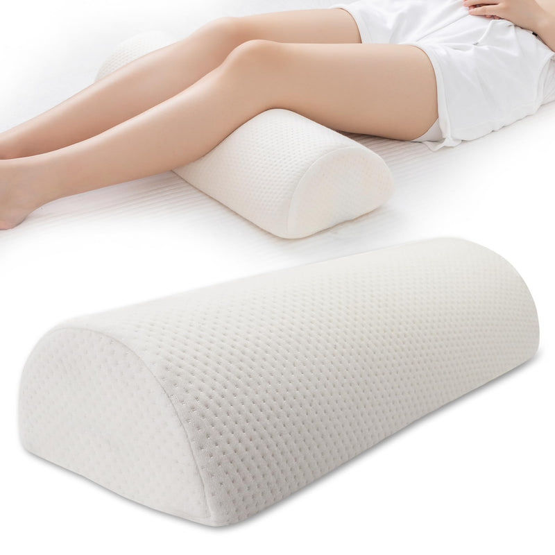 [Australia] - Half Moon Bolster Knee Pillow, Back Pain Relief Memory Foam Leg Pillow, Semi Roll Round Lumbar Leg Wedge for Side Sleepers - Reducing Head Neck Spine Hip Pressure - M White 18.5" x 8" x 4.5" 