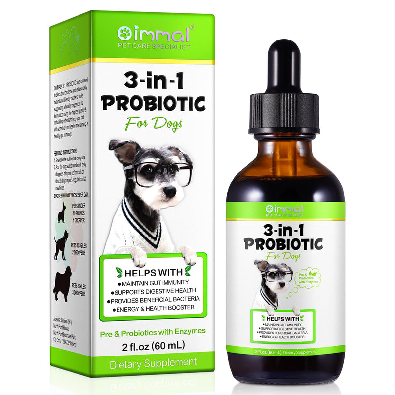Probiotic for Dogs, Natural 3 in 1 Dog Probiotic Drops Helps Relieve Diarrhea, Supports Gut Health, Itchy Skin, Allergies, Immunity, Digestive Enzyme for Dog Supplement, Bacon Flavor - 60ml / 2 fl.oz 2 Fl Oz - PawsPlanet Australia