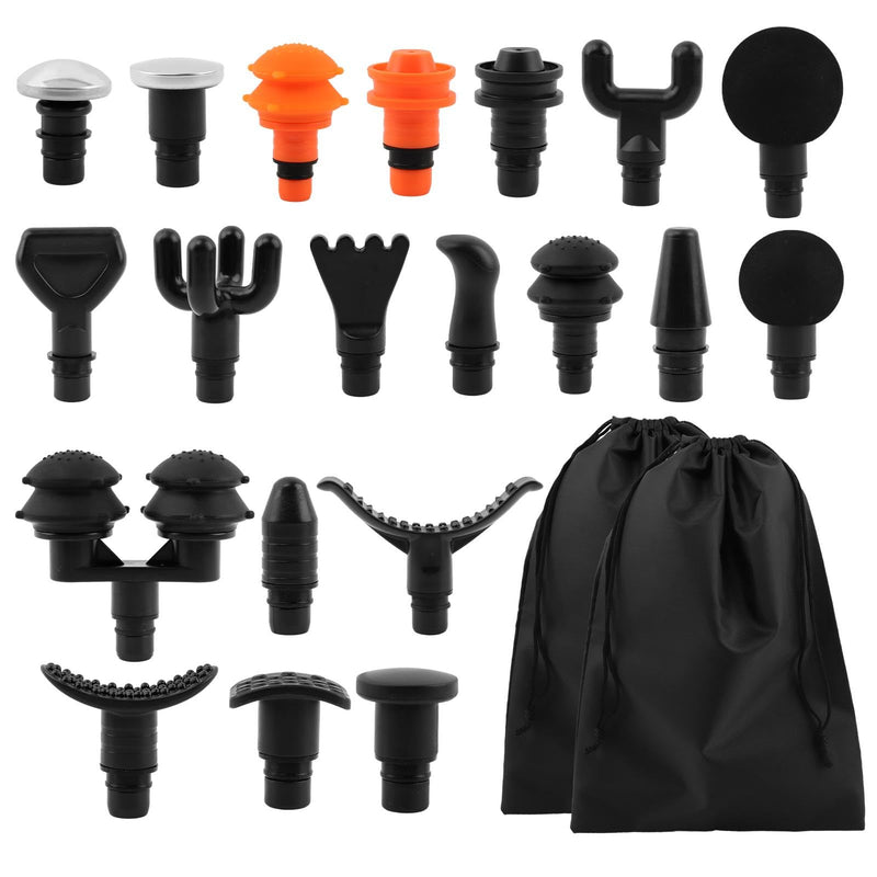 [Australia] - Massage Gu-n Attachments, 20pcs Relaxation Massager Heads with 2pcs Drawstring Bag Different Massager Heads to Meet Different Needs for Deep Tissue Percussion Plug and Play(Black) 