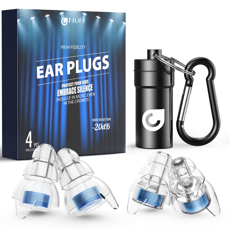 [Australia] - Reure High Fidelity Concert Ear Plugs, Noise Cancelling Silicone Ear Plugs 2 Pairs Great for Concerts Loud Music, Musicians, Motorcycles, Airplanes, Raves, Hearing Protection -20 dB Blue 