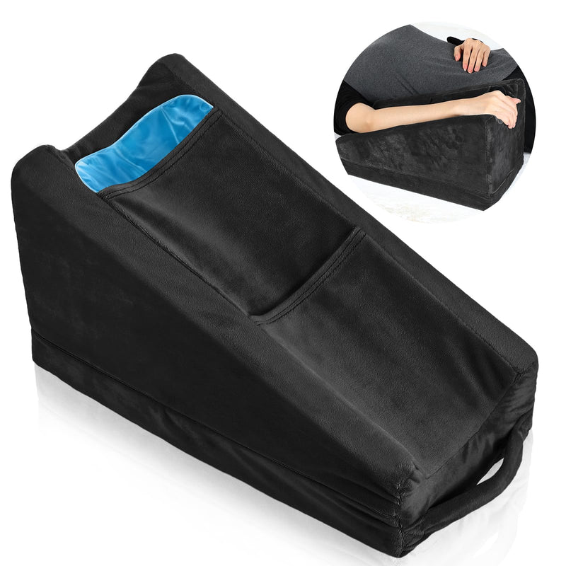 [Australia] - Buryeah Arm Elevation Pillow with 2 Pockets, Soft Ergonomic Support Pillow for Elbow Rest Wedge Broken Arm Gifts with High Density Foam for Recovery Sleeping(Black) Black 