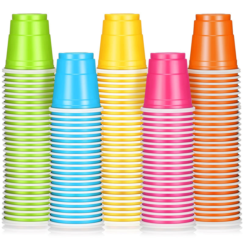 [Australia] - 100 Pack 2 oz Plastic Shot Cups,Mini Disposable Shot Glasses 2 oz Small Plastic Cups for Wedding, Graduation Party, Beer Taste Serving, Snacks(Multi Colors) Multi Colors 