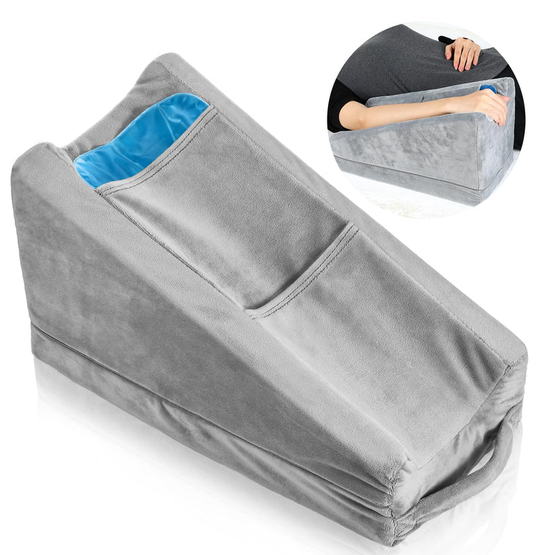 [Australia] - Buryeah Arm Elevation Pillow with 2 Pockets, Soft Ergonomic Support Pillow for Elbow Rest Wedge Broken Arm Gifts with High Density Foam for Recovery Sleeping(Gray) Gray 
