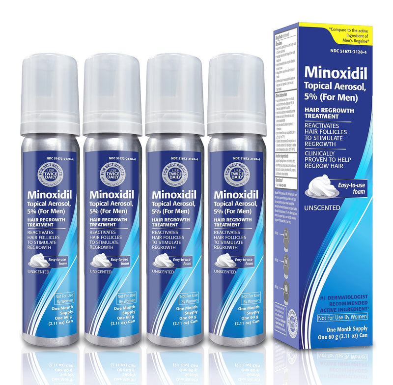 Minoxidil 5% Topical Aerosol Foam, Hair Regrowth 4 Months Treatment for Men, 2.11 oz (4 Pack) 2.11 Ounce (Pack of 4)