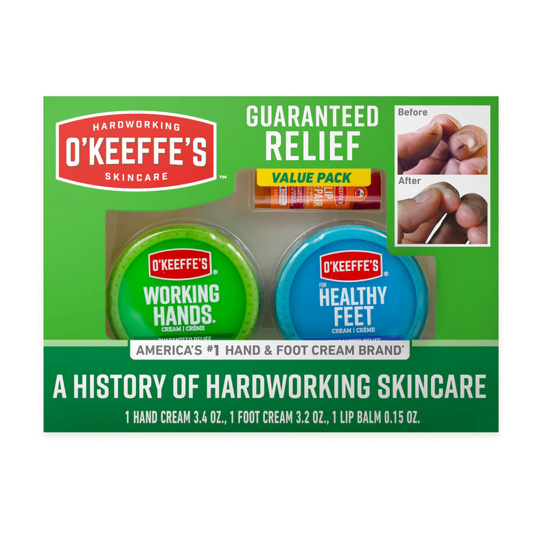 O'Keeffe's Giftbox Including Lip Repair with Cherry and Vitamin E Oil Stick, Working Hands Jar and Healthy Feet Jar, Gift Idea for Moms, Fathers, Caretakers, and More