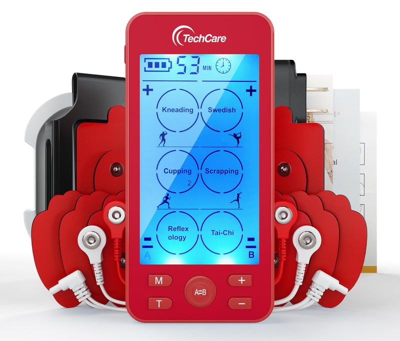 [Australia] - Tens Unit Plus 24 Rechargeable Electronic Pulse Massager Machine Multi Mode Device with All Accessories (Red) Red 