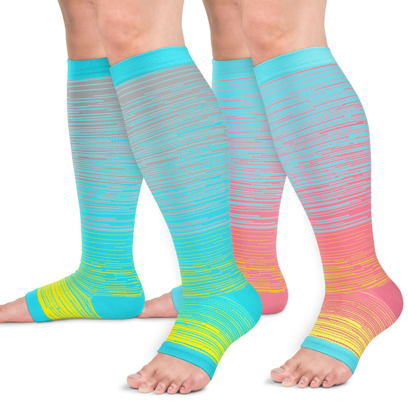 [Australia] - Copper Toeless Compression Socks for Women Men, Open Toe Socks 15-20mmHg is Best Support for All Day Wear 08-grey/Pink Large-X-Large 