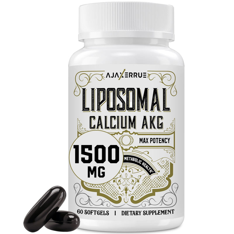 Liposomal Calcium AKG Supplement 1500 MG (Alpha-Ketoglutaric Acid), High Absorption, More Effective Than AAKG, Ca AKG for Longevity, Age Defense, Cellular Energy, Metabolic Function, 60 Softgels 60 Count (Pack of 1)