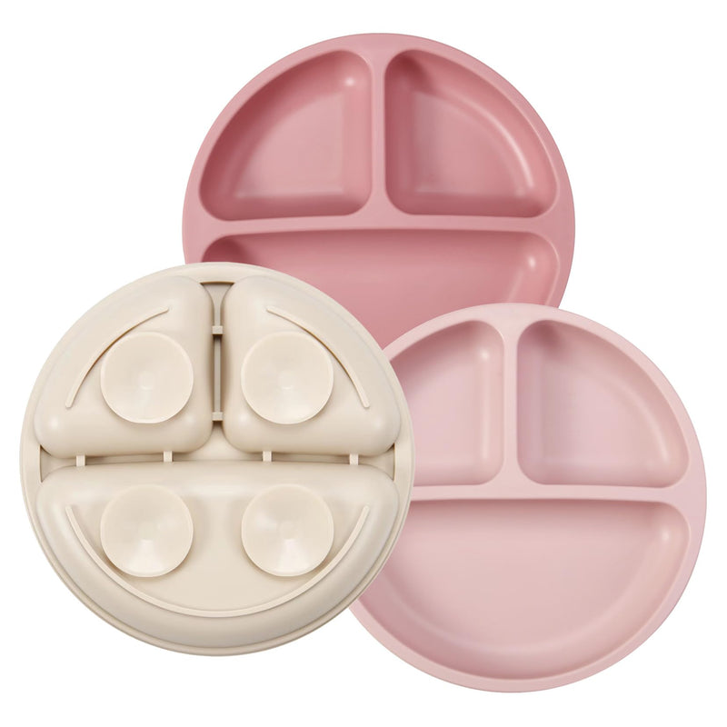 [Australia] - PandaEar 3 Pack Toddler Plates, Silicone Divided Suction Plate for Babies, BPA-Free 100% Food-Grade Silicone Unbreakable Baby Plate (Pink/Linen/Light Pink) Pink/Linen/Light Pink 