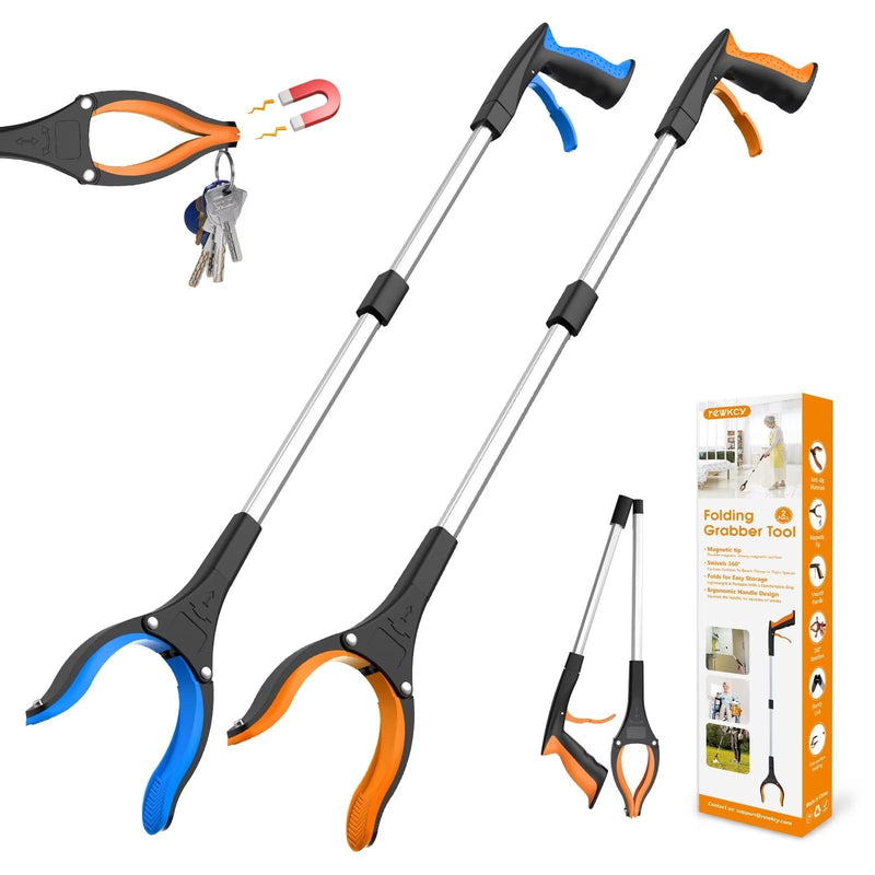 [Australia] - 32" Grabber Reacher Tool, 2-Pack Foldable Reacher Grabber Pickup Tool with 360° Rotating Jaw & Magnet, Trash Picker Upper Grabber, Lightweight Grabbers for Seniors Heavy Duty 32-inch 