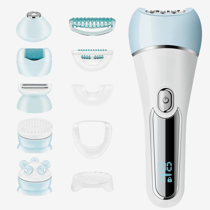 [Australia] - Epilator for Women, 6 in 1 Hair Removal Epilator, Shaver, Face Razor, Facial Brush, Face Massage and Body Exfoliator,IPX7 Waterproof Rechargeable Hair Removal for Women, 2 Speeds 