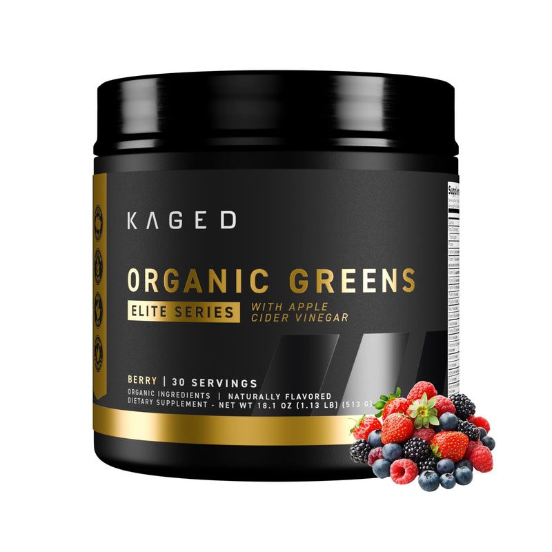 Kaged Organic Greens Elite, Superfood and Greens Powder with Apple Cider Vinegar, Adaptogen, Prebiotics, Vitamins & Minerals, Berry, 30 Servings Berry (Elite)