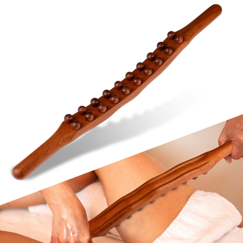 [Australia] - Guasha Wood Stick Massage Tool,20 Beads Wood Massage Roller Stick,Lymphatic Drainage Massager for Body Shaping,Gua Sha Tools for Back Leg 20Beads Brown 