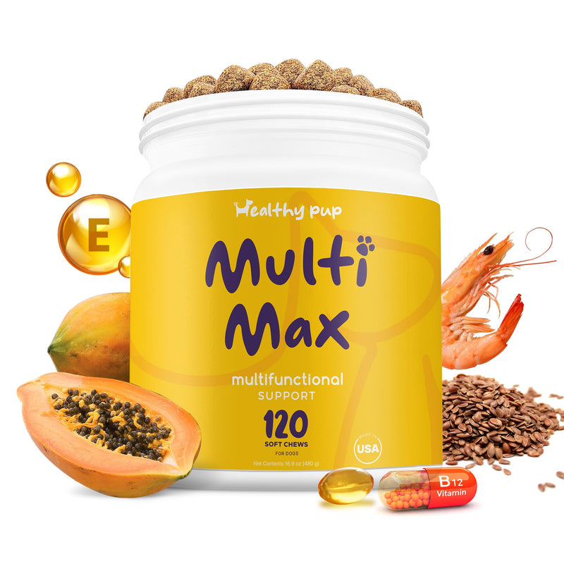 Dog Multivitamin Supplement - 120 Soft Chew Dog Vitamins and Supplements with Omega, Probiotics, Glucosamine, and More - for Small, Large, and Senior Dogs - PawsPlanet Australia