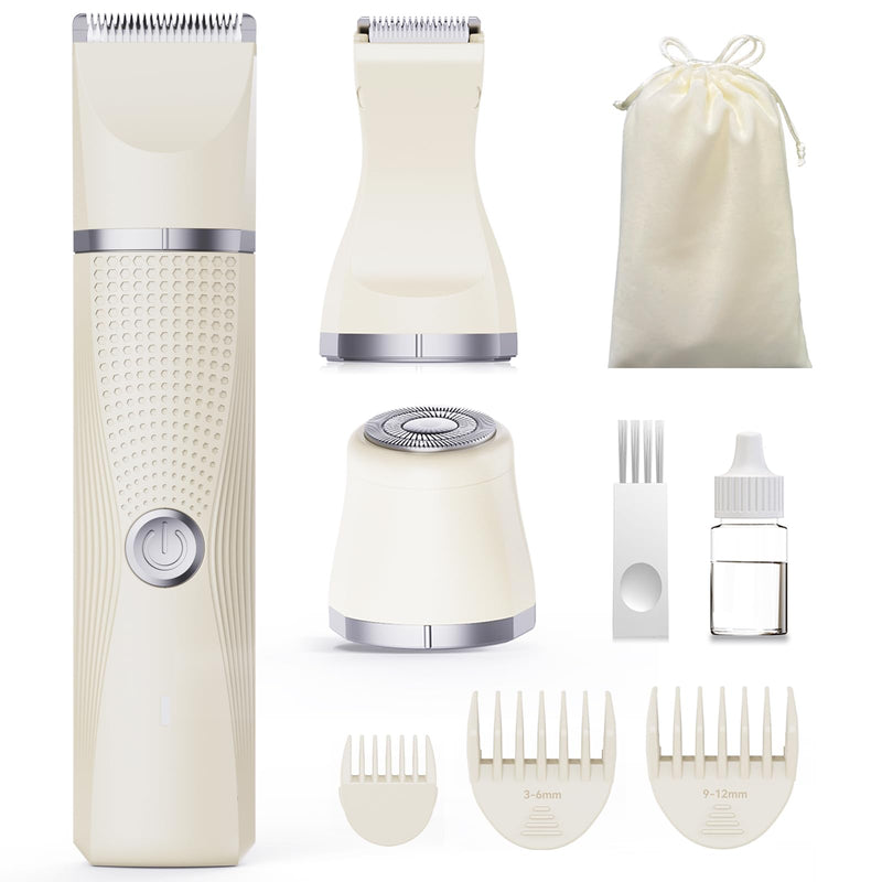[Australia] - 3-in-1 Electric Razor for Women - Waterproof Bikini Trimmer,Rechargeable Electric Shaver for Lady,Pubic Hair Trimmer Women,Personal Trimmer Groomer for Body Hair (Cream, LY) Cream 